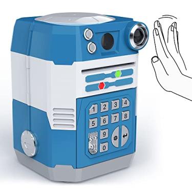 Imagem de Wantfly Cofrinho, presentes de brinquedos para meninos e meninas de 9 anos, 6, 7, 8 e 9 anos, cofre de moedas, caixa eletrônico, Natal, azul