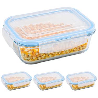Imagem de Kit 4 Potes Herméticos Vidro 640ml Marmita Condimentos Tampa - Amana S