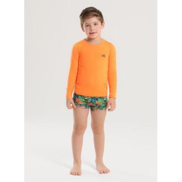 Imagem de Conjunto Praia Infantil Menino Laranja Camiseta Manga Longa e Sunga Di