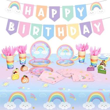 Imagem de Conjunto de decoração de festa Buryeah Rainbow Birthday 30 Guests