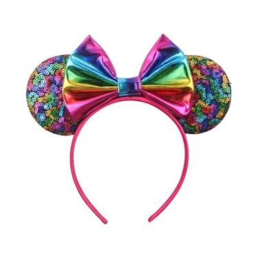Imagem de Tiara De Orelhas De Rato Com Lantejoulas E Laço Para Meninas Com Pérol