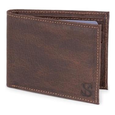 Imagem de Carteira Slim Básica Masculina Em Couro Natural Rústico(Marrom-escuro)