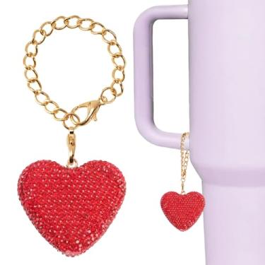 Imagem de kapitomanio Glitter Heatt para pingentes de alça de copo Stanley, corrente de garrafa de água para copo moderno simples com alça, acessórios de copo Stanley de coração fofo para mulheres e meninas