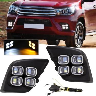 Imagem de AFOGGEST Luzes de circulação diurna para Toyota Hilux 2015-2017 Farol de neblina LED com luzes de seta 4 olhos para-choque dianteiro luz de direção