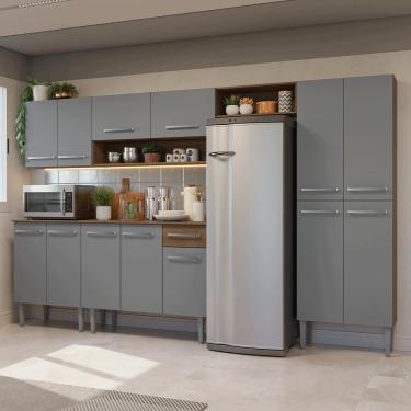Imagem de Armário de Cozinha Completa Emilly 13 Portas 1 Gaveta MDP 293cm Rustic-cinza com Puxador em Alumínio