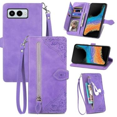 Imagem de DAMONDY Capa carteira com zíper T-Mobile REVVL 7 Pro, REVVL 7 Pro, função de suporte com fecho magnético premium, capa flip de couro PU, capa interna de TPU macio para T-Mobile REVVL 7 Pro 5G - roxo