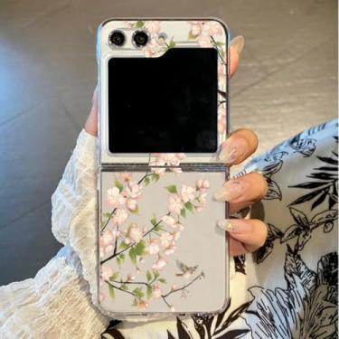 Imagem de Capa para Samsung Galaxy Z Flip6 com estampa floral, transparente, rígida e à prova de choque (para Samsung Galaxy Z Flip6/A707)