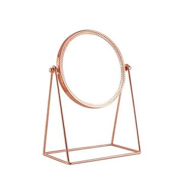 Imagem de TLTDSMY Espelho de maquiagem espelho de maquiagem simples dourado estilo nórdico espelho de maquiagem dupla face senhoras escritório quarto penteadeira espelho redondo espelho de maquiagem presente