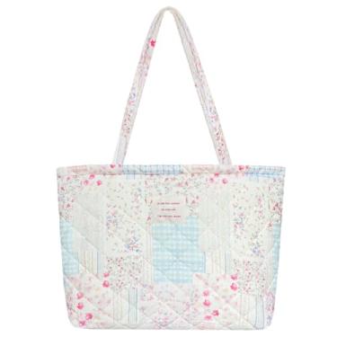 Imagem de Modacarry Bolsa pequena acolchoada floral com fecho de zíper para mulheres e meninas, Patchwork de flores