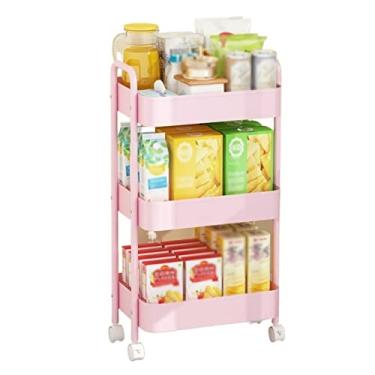 Imagem de Prateleiras para armazenamento 3/4 camadas organizador de armazenamento de metal móvel carrinho utilitário carrinho de cozinha com rodas giratórias banheiro quarto armazenamento rack armazenamento