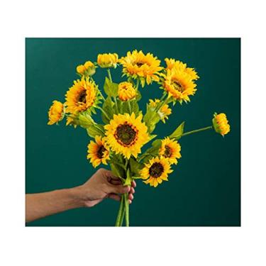 Imagem de Flor artificial em vaso flor de girassol artificial, arranjo de flores artificiais, decoração de vaso de buquê, decoração floral para casa, arranjo de flores de plantas artificiais (cor: H)