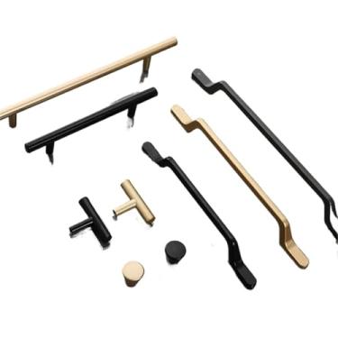 Imagem de CXYFQUUK Puxadores de móveis de cozinha pretos simples de liga de alumínio dourado fosco puxadores de gaveta de móveis 2 peças (ouro areia 128 mm)