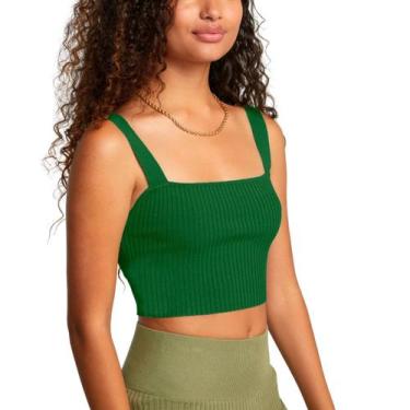 Imagem de Top Cropped Slim Fitness Tecido Ribanado Feminino Casual, Verde, G