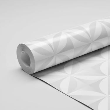 Imagem de Papel de Parede Adesivo 3D, PVC, Estampa Folhas Geométricas, Cinza, 45cm x 5m, Decorativo para Sala, Quarto e Escritório