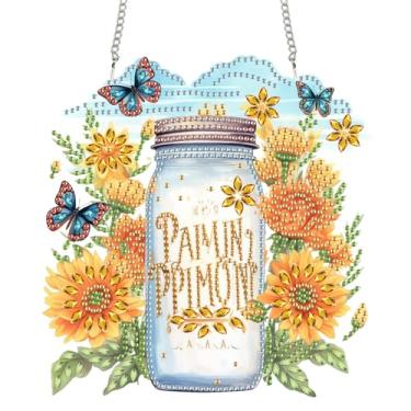 Imagem de Reofrey Kits de arte de diamante para pendurar para adultos - 20 x 20 cm, enfeite de pendurar, placa acrílica, estampa dupla face, cristal, arte de diamante, pingente, para decoração de janela de casa