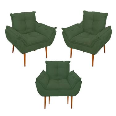 Imagem de Kit 03 Poltronas Opala Confortável Sala, Quarto Cor:verde