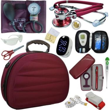 Imagem de Kit Enfermagem Maleta Super Luxo Aparelho Pressao Estetoscopio Aneroid