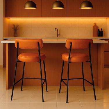 Imagem de Banqueta Cozinha Média Com Encosto Industrial Preto Kit 2 Londres Pu Whisky D03 - D'rossi