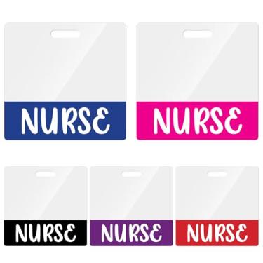 Imagem de Toykee Pacote com 5 porta-cartões para crachá de enfermeira - acessórios horizontais de enfermeira azul rosa roxo vermelho preto cores nome de identificação PVC transparente etiquetas de identificação