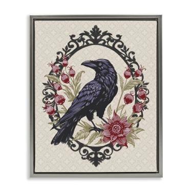 Imagem de Stupell Industries Never More Arte de parede em tela flutuante emoldurada preta corvo ornamentada, design por Radhika Modi, 21 x 17