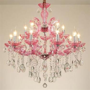 Imagem de Lustre europeu de luxo em cristal rosa, cinza fumê, para sala de estar, restaurante, quarto, villa, hotel, restaurante ocidental, loja de roupas, salão de beleza, karaokê (B 10 lâmpadas) (D