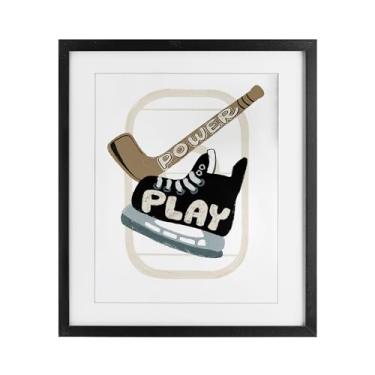 Imagem de Stupell Industries Impressão emoldurada preta Power Play Hockey sob vidro, design por Connie Summers, 40 x 33