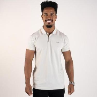 Imagem de Camisa Polo Calvin Klein Regular Frisos Areia-Masculino