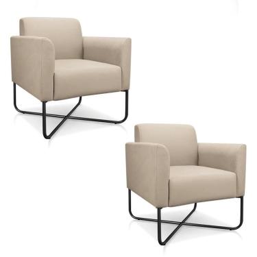 Imagem de Kit 2 Poltronas Decorativas Base Industrial X Preta Maressa S03 Suede Bege - Ibiza