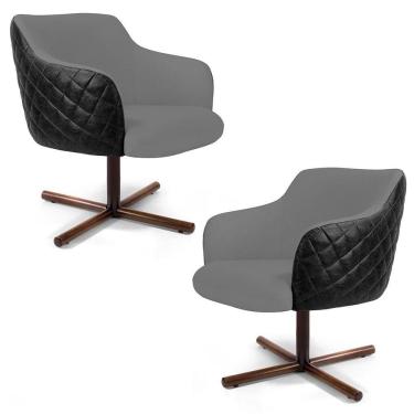 Imagem de Kit 02 Poltronas Decorativas Jade Base Xis Giratória C-416 Corano Tressê Linho Cinza Escuro - Domi