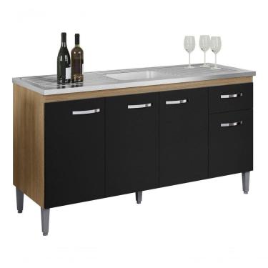 Imagem de Balcão Gabriela Multiuso S/tampo 150cm Amêndoa/preto Cor Amêndoa/preto