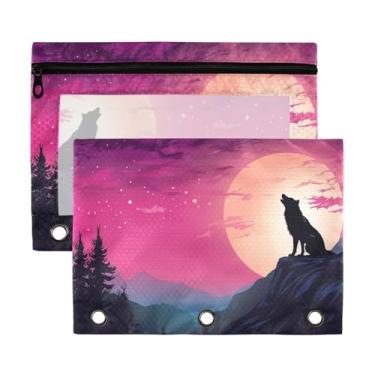 Imagem de ATTX Bolsa de lápis Uivando Lobo Solitário para fichário de 3 anéis – Estojo transparente de grande capacidade com zíper liso, organizador de material de escritório resistente #422