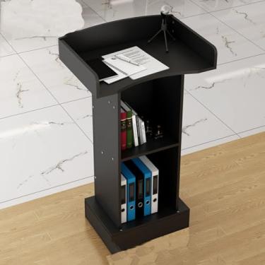 Imagem de Suporte de pódio para ambientes internos e externos, palestras e pódios, púlpito de pódio de madeira maciça para igreja com gaveta e armário de armazenamento, pódio para falar em público para escolas