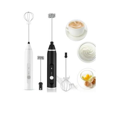 Imagem de Mini Mixer Portátil USB Recarregável Misturador de Bebidas, Ovos e Leite – 3 Velocidades, 2 Batedores de Aço Inoxidável, Compacto e Leve para Cozinha, Café e Viagem (Preto)