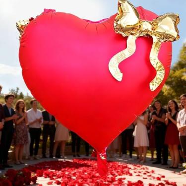 Imagem de Balões de filme de alumínio com laço de amor de tamanho grande para o dia dos namorados, decorações de festa de aniversário, suprimentos de casamento (vermelho, 55 cm)