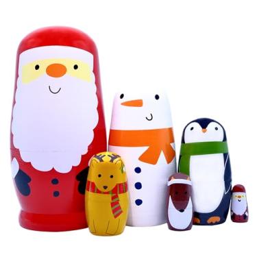 Imagem de Taefaba Russian Nestingdolls, Handmade Wooden Matryoshkadoll Cute Santa Claus Russiandoll Set for Adults Christmas Birthday Gift Party Decorations