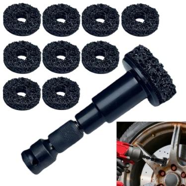 Imagem de New Hope Store Kit de ferramentas de limpeza do cubo da roda, remoção rápida de ferrugem de 10 pastilhas para pinos e rotores para furadeira elétrica 1/4 chaves de impacto para carro, caminhão