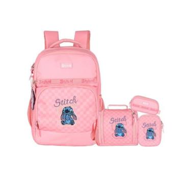 Imagem de Kit Stitch Mochila Costas + Lancheira + Estojo Box e Triplo - Luxcel, 