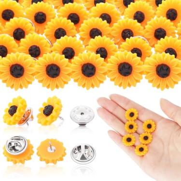 Imagem de Quelay Pacote com 100 broches de girassol broche floral alfinetes de lapela DIY enfeites de costura novidade girassol margarida botões de segurança para roupas, camisa, cardigã chapéu, bolsas de