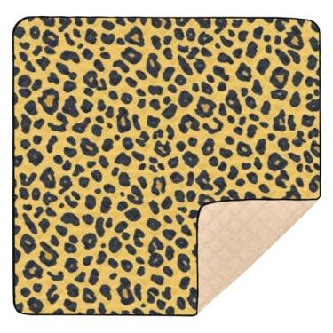Imagem de Qilmy Tapete de brincar de bebê com estampa de leopardo 127 cm x 127 cm, macio à prova d'água, tapete para bebês e crianças, antiderrapante, lavável, cercadinho
