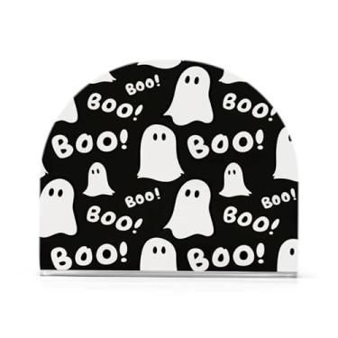Imagem de JUZIHAI Suporte de guardanapo de Halloween Boo para mesa dispensador de guardanapo de acrílico para mesa suporte de lenços independente para cozinha sala de jantar bar festa decoração de casa