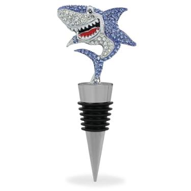 Imagem de Cheers Rolha de garrafa de vinho Silver Shark com cristais de strass – Linda tampa de foca do oceano cintilante para garrafas de vinho, presentes de bar exclusivos para mulheres e homens