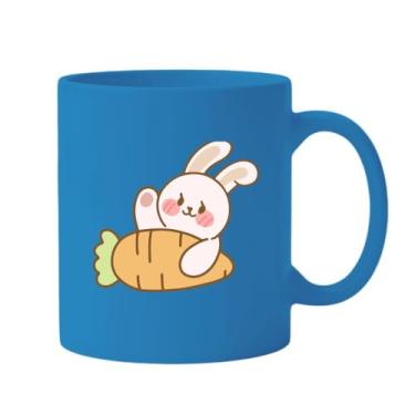 Imagem de Caneca de Cerâmica Branca com Estampa de Coelho e Cenoura, Design Kawaii (4, Azul, Grande)