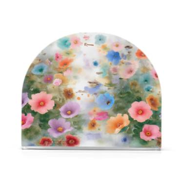 Imagem de JUZIHAI Porta-guardanapos de aquarela de flores para mesa dispensador de guardanapo de acrílico para mesa suporte de lenços independente para cozinha sala de jantar bar festa decoração de casa