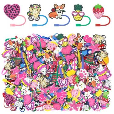 Imagem de Bonitos topos de palha, 30 peças de tampa adorável aleatória, tampas de canudos de silicone de 10 mm compatíveis com Stanley Cup, tampas de canudos reutilizáveis aleatórios para acessórios de copo