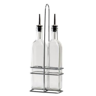 Imagem de Winco Conjunto de galheteiro de óleo/vinagre com rack cromado e duas garrafas de 473 ml