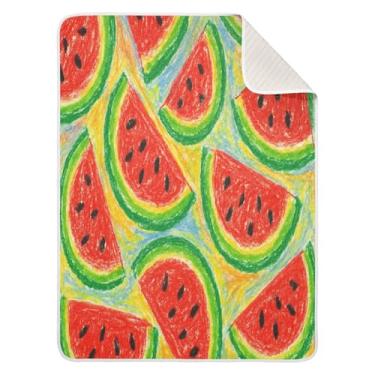 Imagem de Qilmy Cobertor de bebê melancia 76 x 101 cm, cobertor infantil de algodão macio para meninos e meninas, cobertor infantil leve e quente para berço, carrinho de bebê, soneca, recém-nascido