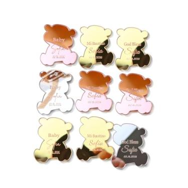 Imagem de 30 etiquetas personalizadas de presente de batismo, etiquetas personalizadas de acrílico com nome de urso Mi Bautizo para chá de bebê, primeira comunhão, aniversário