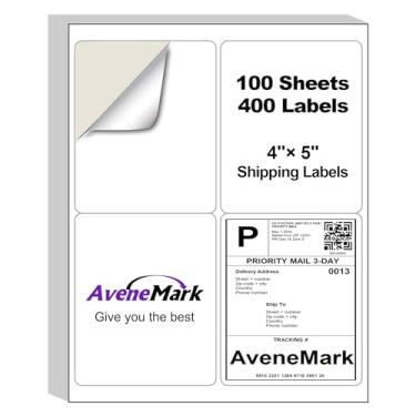 Imagem de Etiquetas de envio de 10 x 12 cm – 100 folhas, 400 etiquetas – 4 por página – Compatível com impressoras a laser e jato de tinta – Etiquetas de endereço adesivas permanentes para envio, envio e