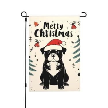 Imagem de Bandeira de jardim de Natal Rottweiler Dog dupla face vertical sazonal inverno ao ar livre decorações de gramado 30 x 45 cm