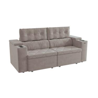 Imagem de Sofá 3 Lugares Retrátil e Reclinável Otto com Porta-Copos Veludo Cinza Claro